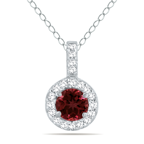 1/2 Carat TW Halo Garnet And Diamond Pendant in 10K White Gold,All Products : American Fashion Style Bags On Sale